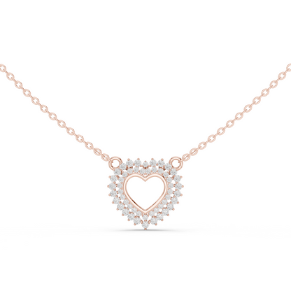 0.38ctw Solid Gold Double Halo Open Heart Pendant Diamond Accent