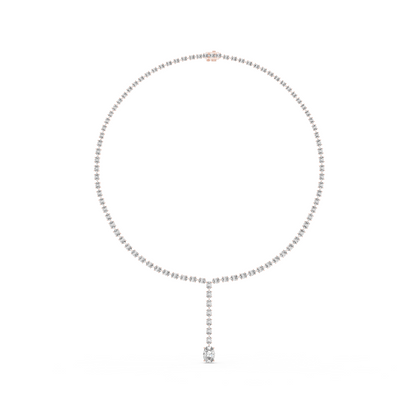 Luminous Grace: Oval-Cut Diamond Lariat Tennis Necklace in Gold
