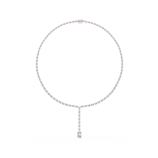 Luminous Grace: Oval-Cut Diamond Lariat Tennis Necklace in Gold