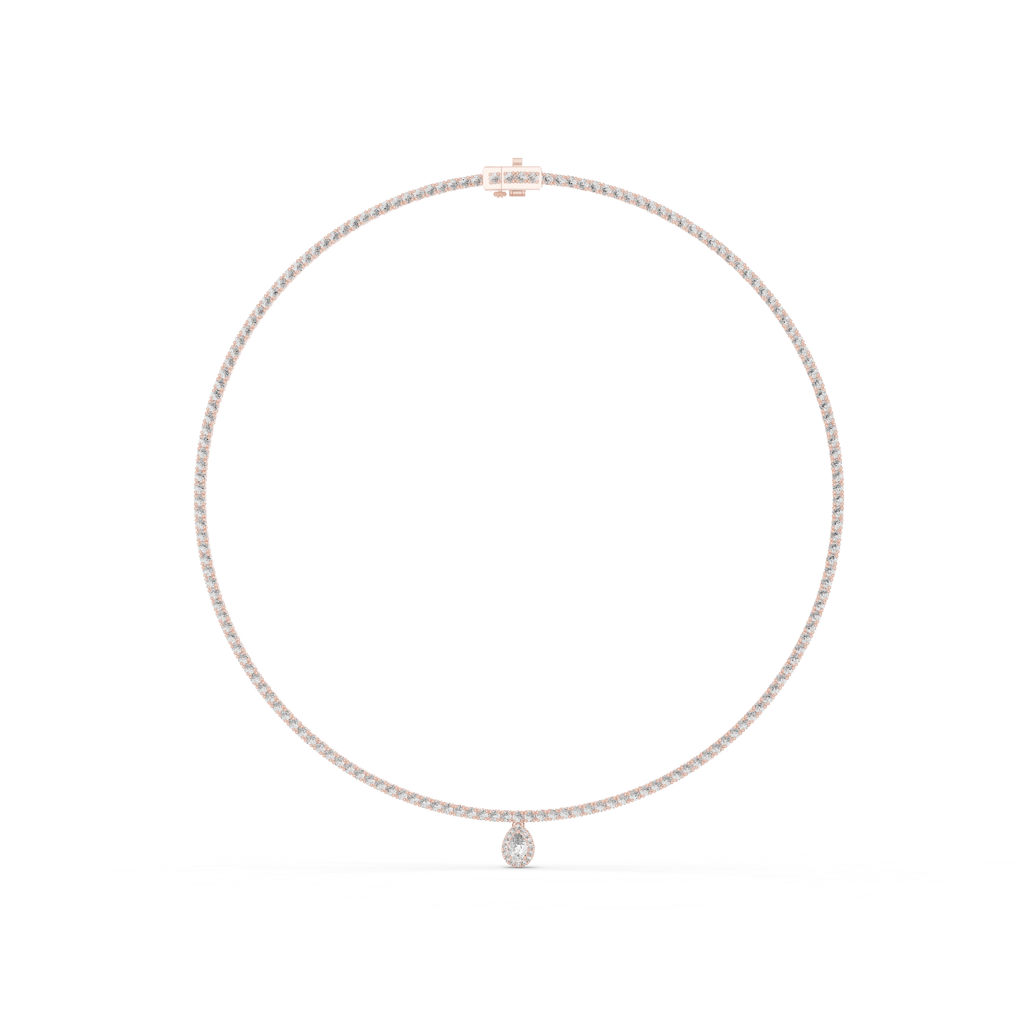 4.53ctw Yellow Gold Diamond Tennis Necklace with Pear-Cut Drop Pendant Necklace
