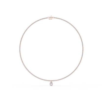 4.53ctw Yellow Gold Diamond Tennis Necklace with Pear-Cut Drop Pendant Necklace