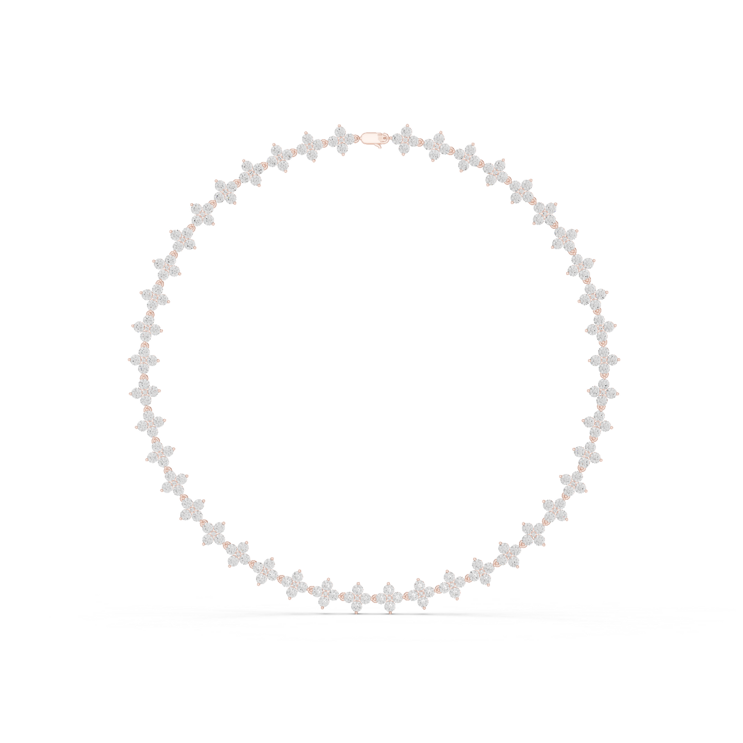 Yellow Gold Sparkling Crystal Quatrefoil Flower Tennis Necklace 19.8ctw