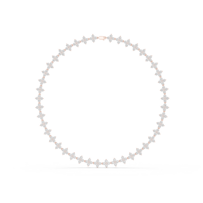 Yellow Gold Sparkling Crystal Quatrefoil Flower Tennis Necklace 19.8ctw