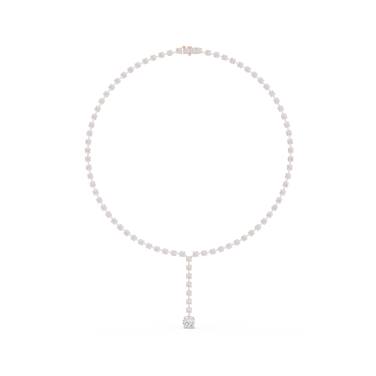 27.65ctw Solid Gold Round Cut Diamond Tennis Y-Necklace with Drop