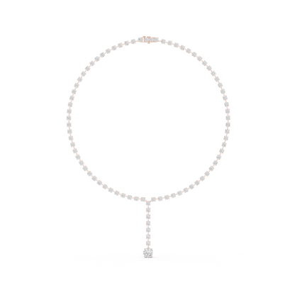 27.65ctw Solid Gold Round Cut Diamond Tennis Y-Necklace with Drop