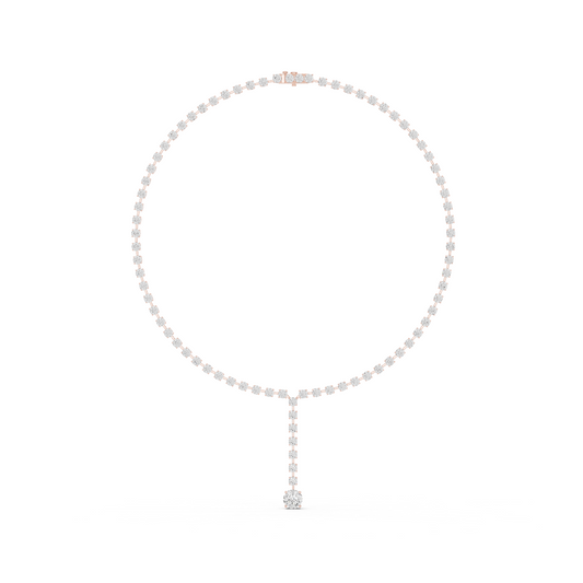 27.65ctw Solid Gold Round Cut Diamond Tennis Y-Necklace with Drop