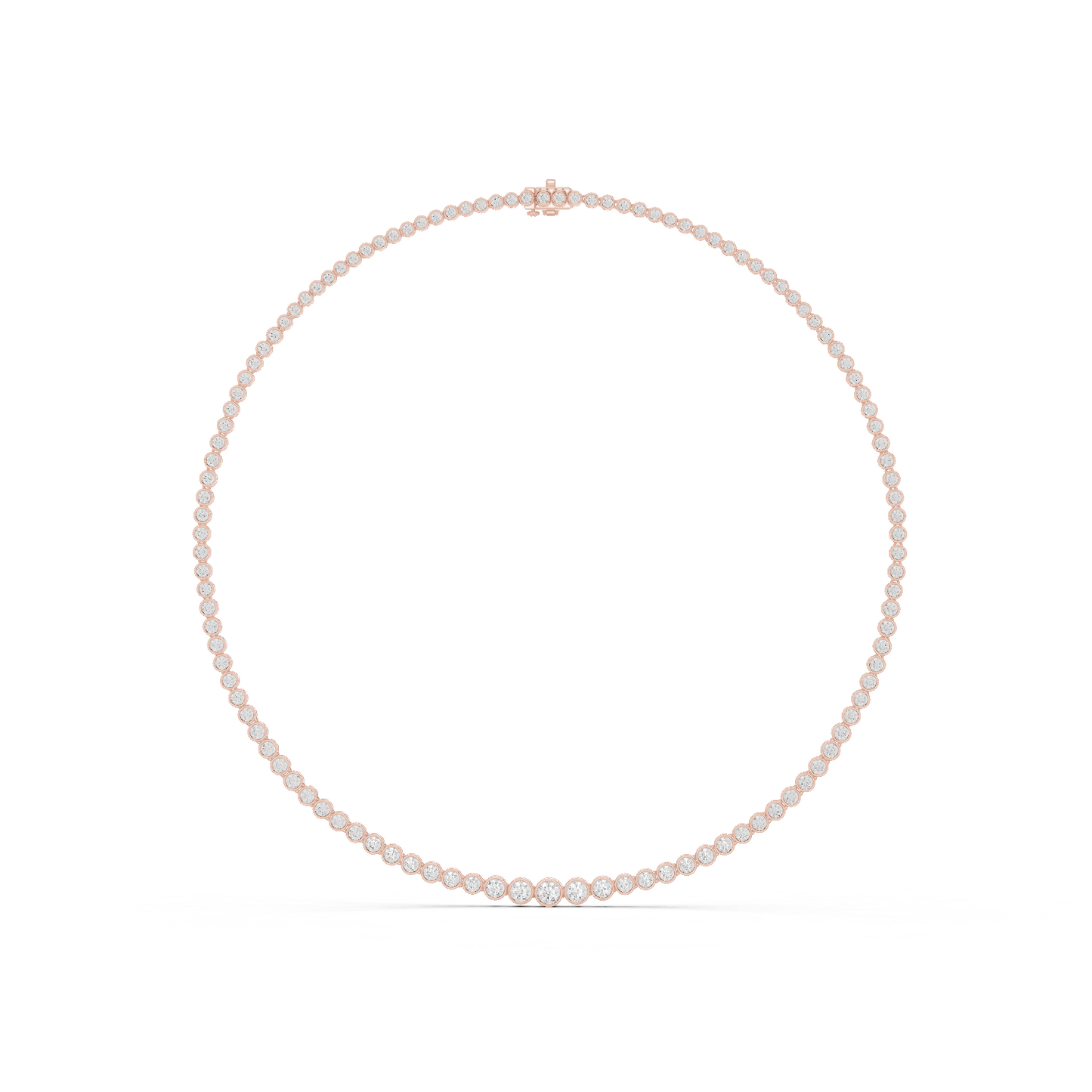 11.01ctw Yellow Gold Bezel Set Graduated Round Cut Tennis Necklace