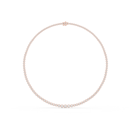11.01ctw Yellow Gold Bezel Set Graduated Round Cut Tennis Necklace