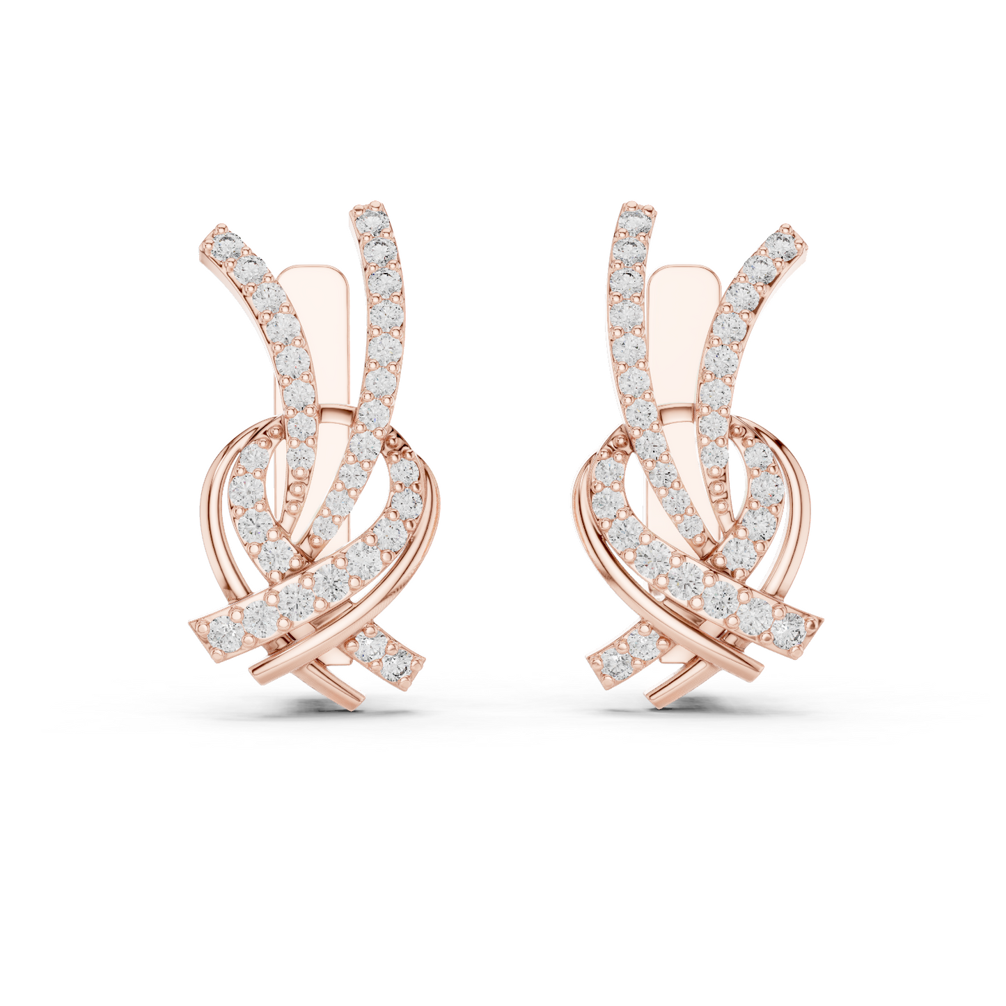 0.51CTW Diamond Ribbon Knot Huggie Earrings in Yellow Gold