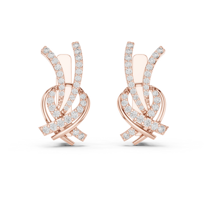 0.51CTW Diamond Ribbon Knot Huggie Earrings in Yellow Gold