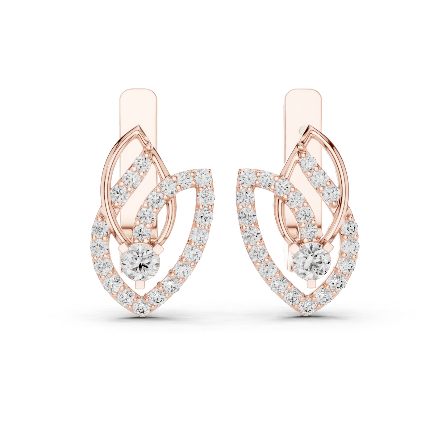 0.55 CTW Diamond Layered Leaf Huggie Hoop Earrings in Yellow Gold