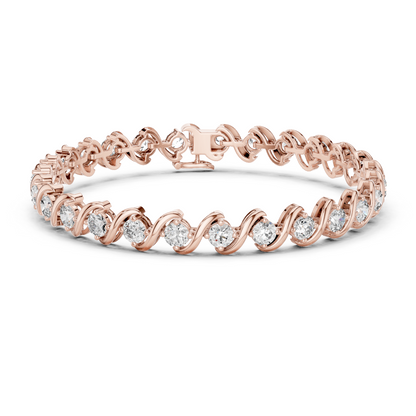 6.46CTW Round Diamond S-Link Swirl Bracelet - Yellow Gold