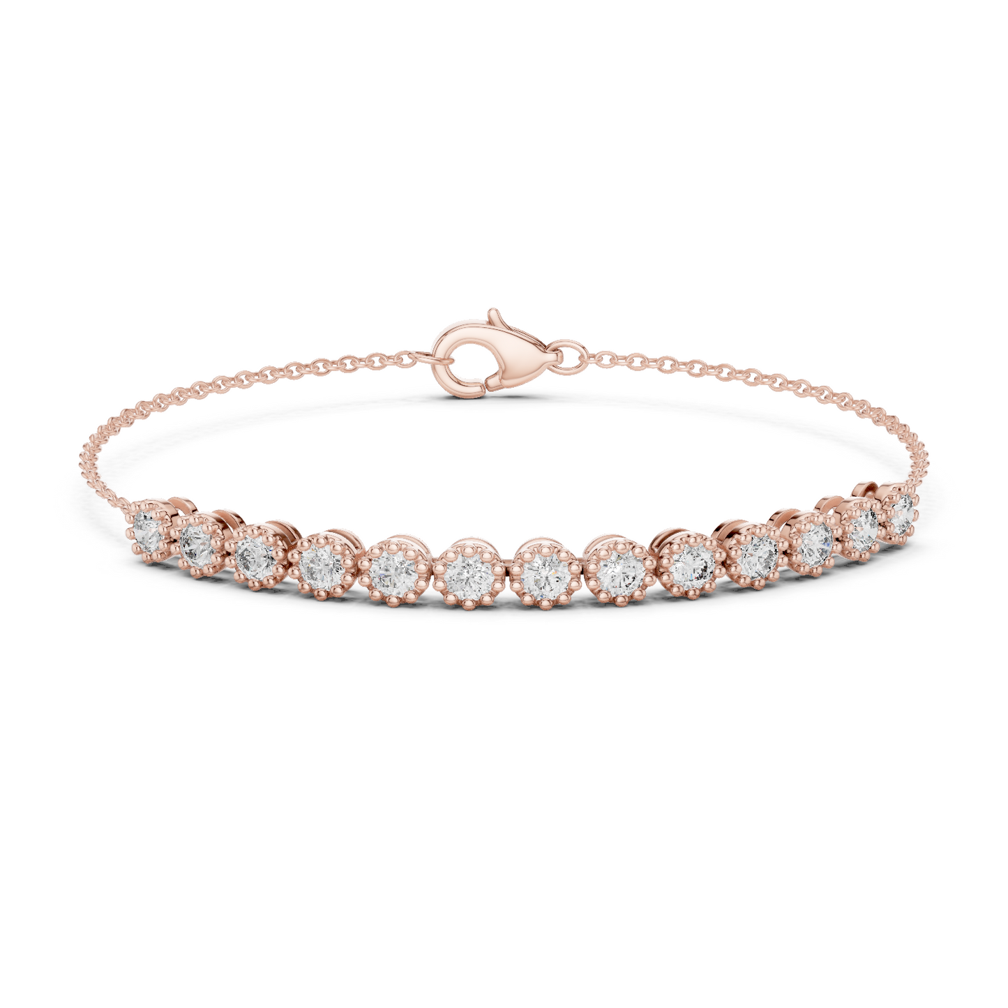 1.43CTW Round Diamond Vintage Milgrain Chain Bracelet | Solid Gold