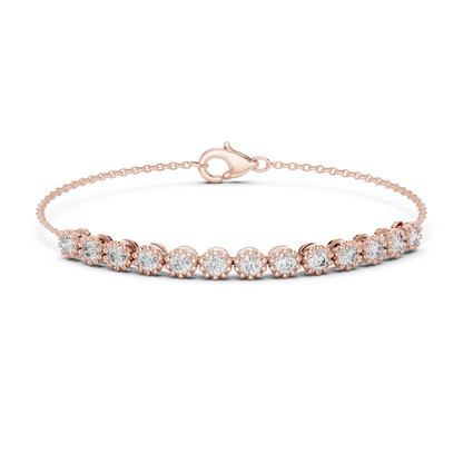 1.43CTW Round Diamond Vintage Milgrain Chain Bracelet | Solid Gold