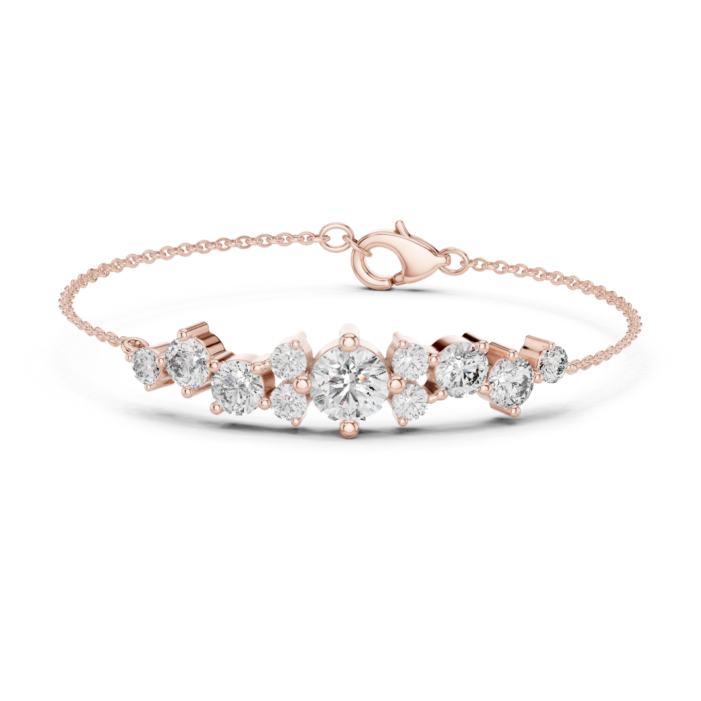 3.03CTW Round Diamond Asymmetric Cluster Bracelet in Solid Gold