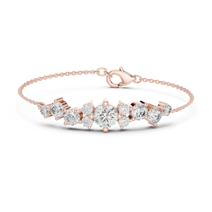 3.03CTW Round Diamond Asymmetric Cluster Bracelet in Solid Gold