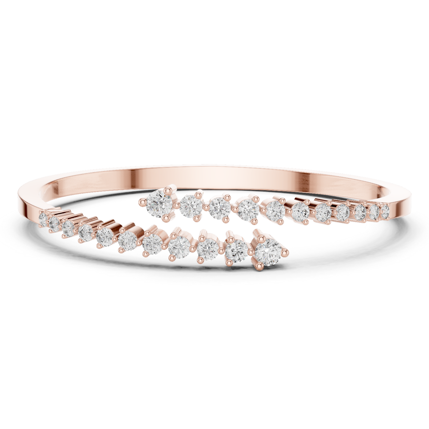 0.51CTW Solid Gold Bypass Bangle Bracelet | Round Cut Diamond Cluster Open Cuff