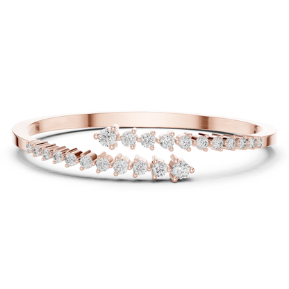 0.51CTW Solid Gold Bypass Bangle Bracelet | Round Cut Diamond Cluster Open Cuff