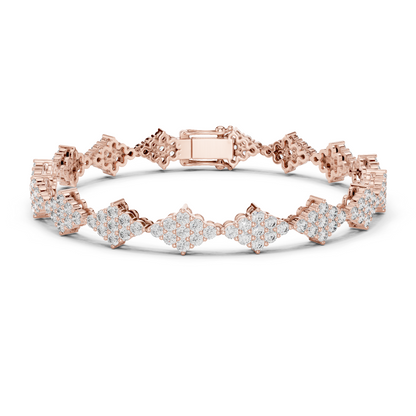 5.76CTW Round Diamond Rhombus Cluster Bracelet | Solid Gold