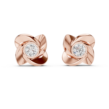 1.8ctw Round Diamond Bezel Pinwheel Floral Stud Earrings - Solid Gold