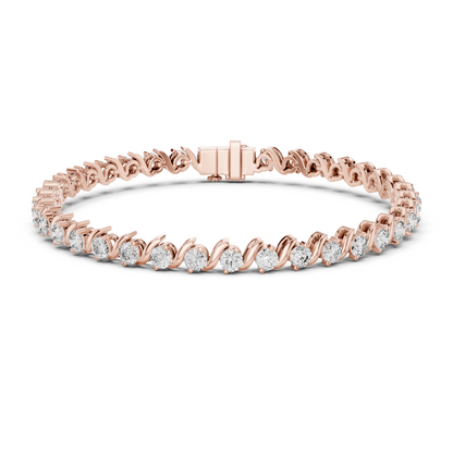 3.6CTW Round Diamond S-Link Swirl Bracelet - Yellow Gold