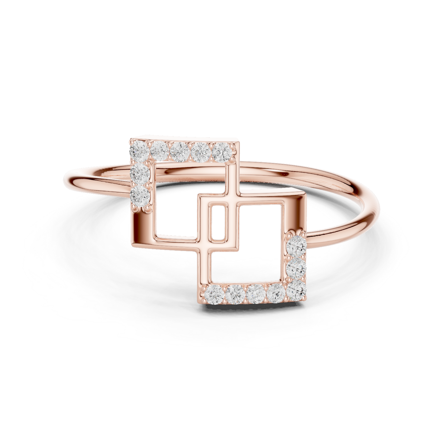 0.08 Carat Diamond Interlocking Square Geometric Ring | Yellow Gold