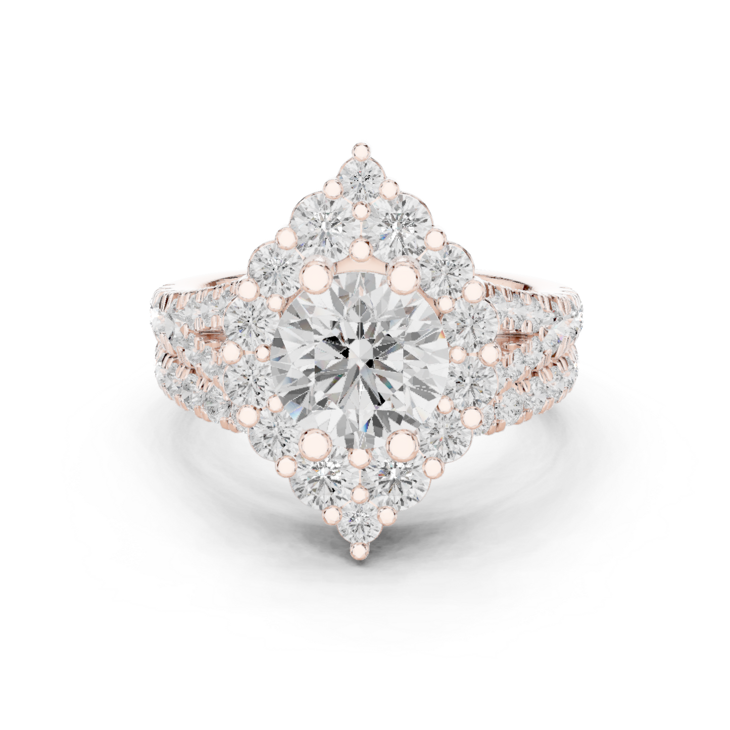 3.59ctw Round Diamond Kite Shape Cluster Ring Wide Split Band - Solid Gold