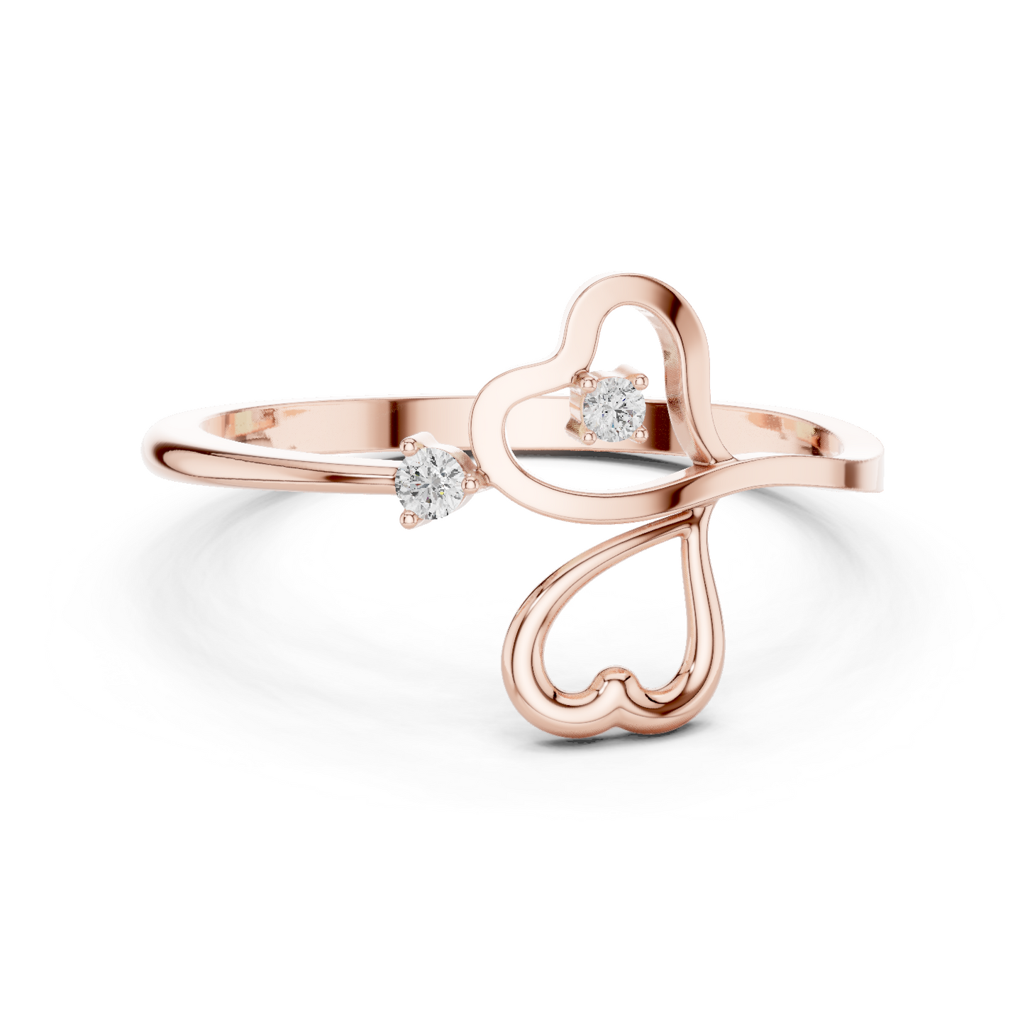 0.03 Carat Diamond Open Double Heart Bypass Ring | Yellow Gold