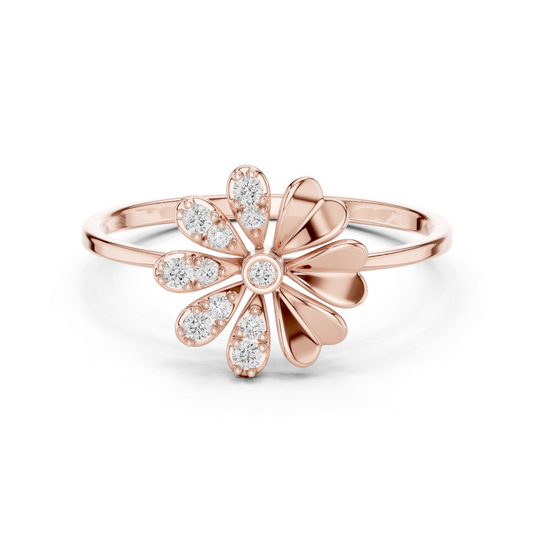 0.09 Carat Diamond Split Flower Daisy Ring | Yellow Gold