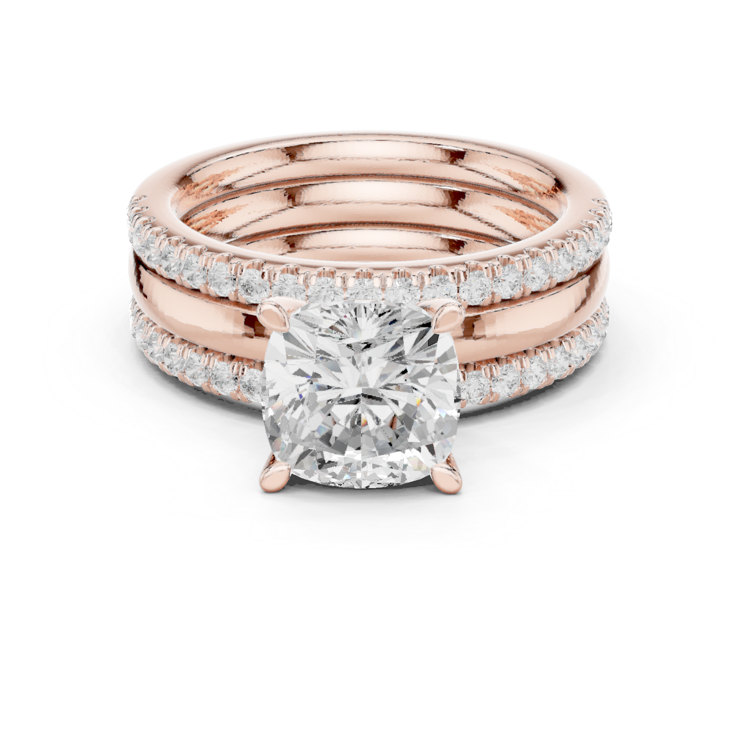 3.50ctw Cushion Diamond Multi-Row Layered Triple Band Ring - Solid Gold