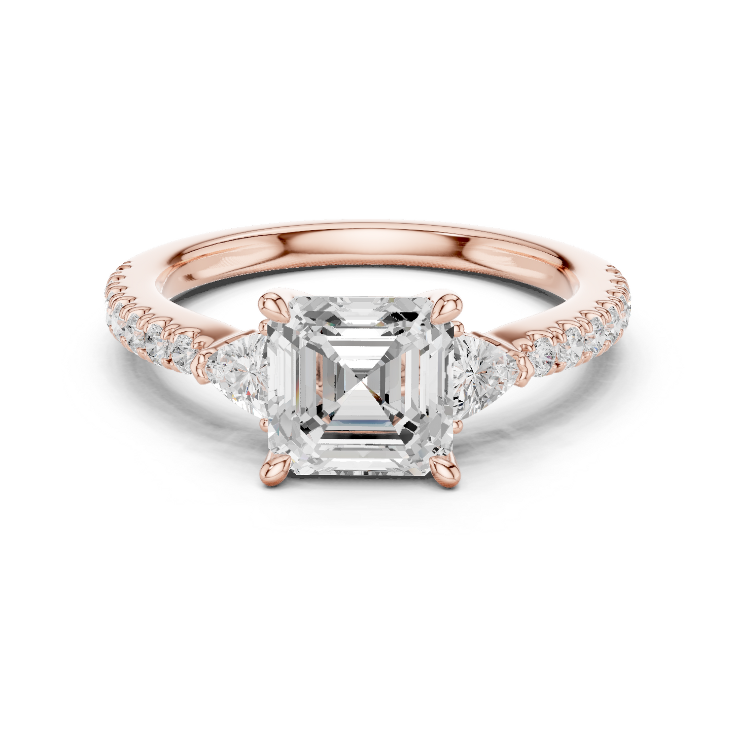 1.96ctw Asscher Cut 3-Stone Diamond Ring in Yellow Gold Pavé Setting