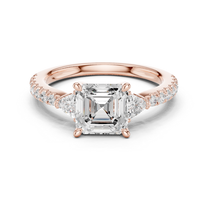 1.96ctw Asscher Cut 3-Stone Diamond Ring in Yellow Gold Pavé Setting