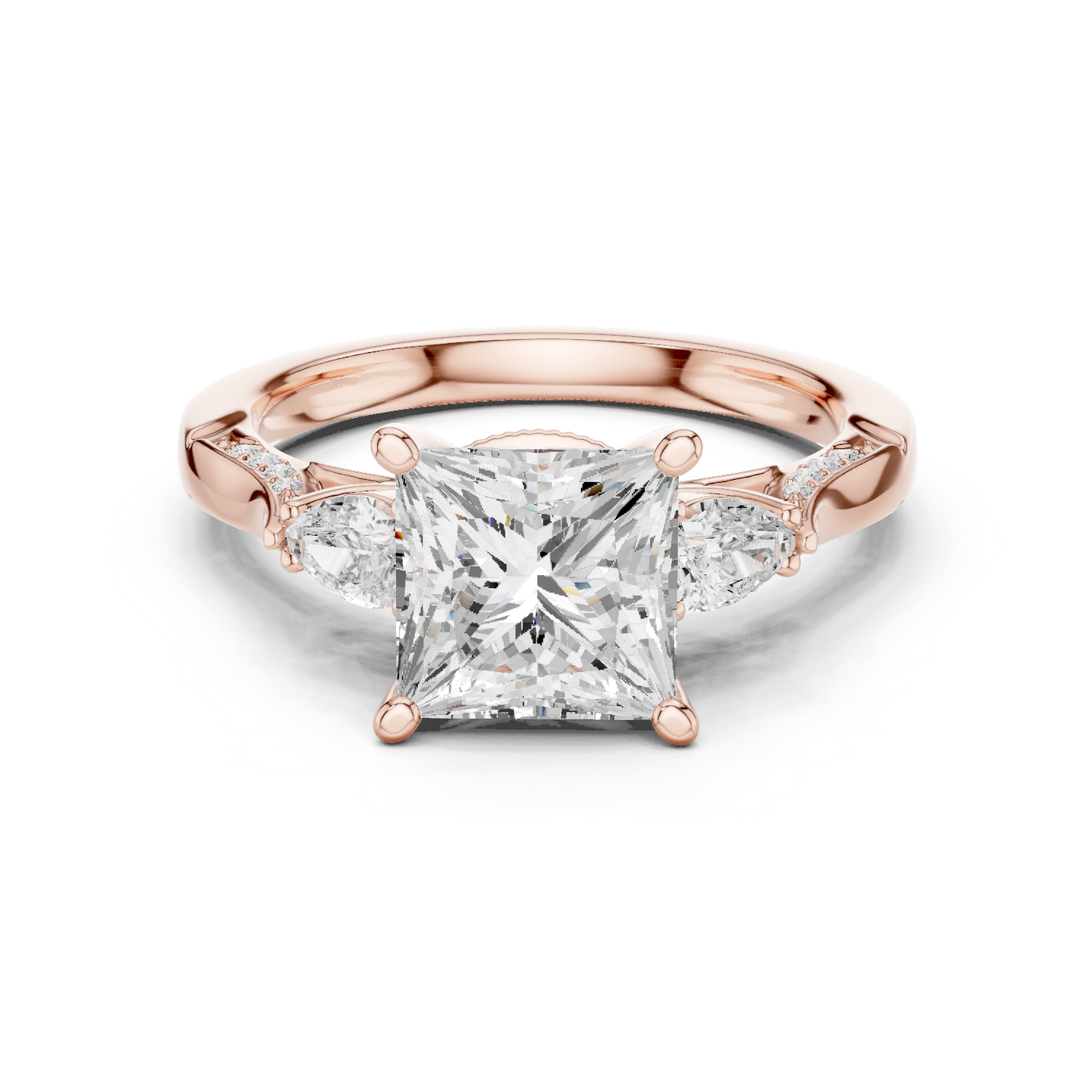 2.54ctw Princess & Pear-Cut Three-Stone Diamond Ring | Yellow Gold Pavé Band