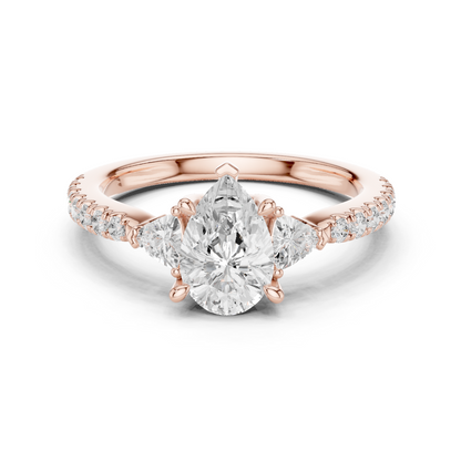 1.96ctw Pear Shaped Diamond Three-Stone Engagement Ring in Yellow Gold