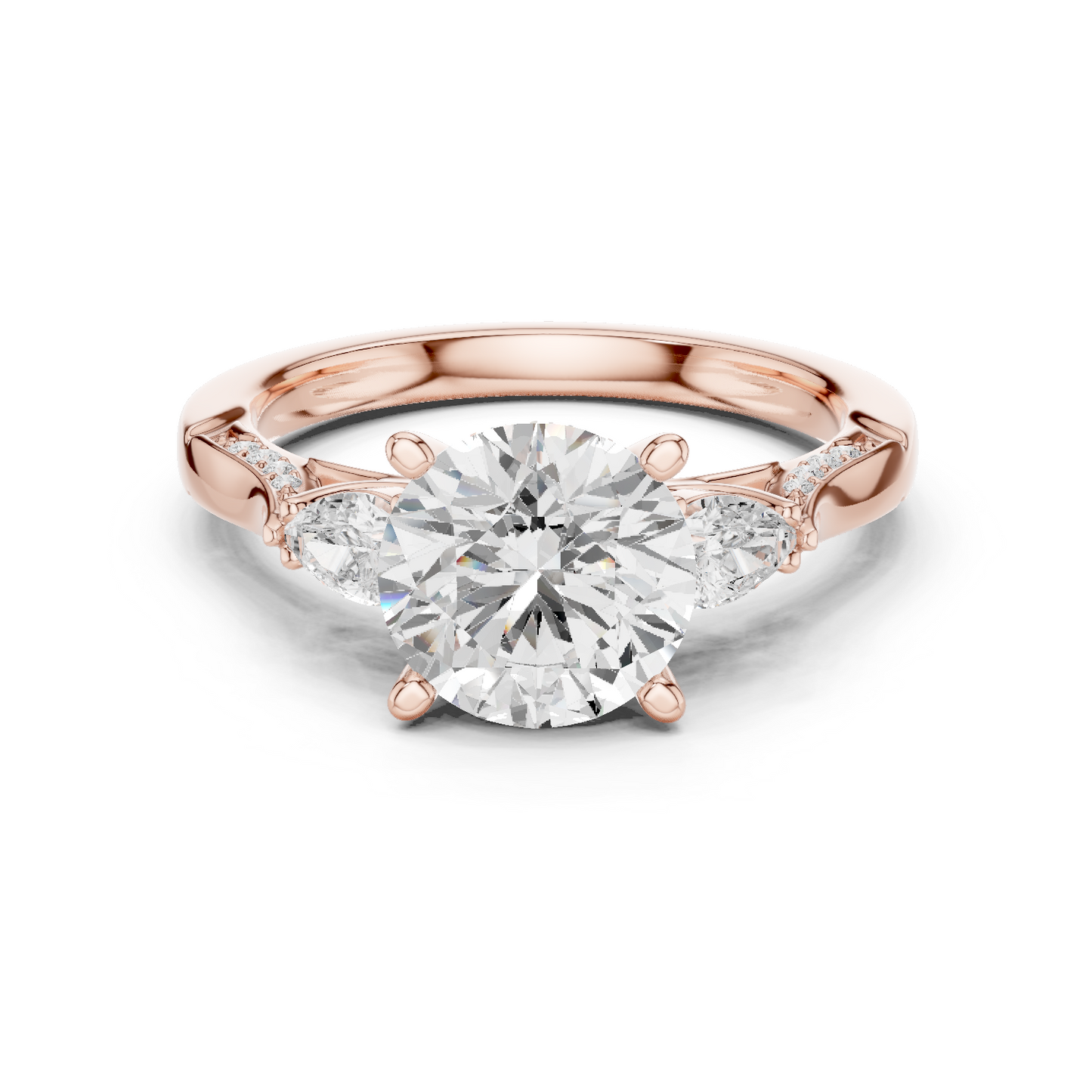 2.54ctw Round & Pear-Cut Three-Stone Diamond Ring | Yellow Gold Pavé Band