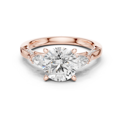 2.54ctw Round & Pear-Cut Three-Stone Diamond Ring | Yellow Gold Pavé Band