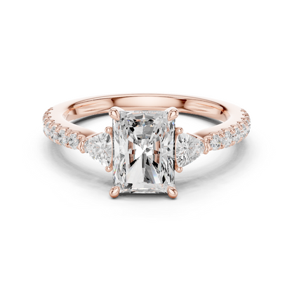 1.96ctw Radiant Shaped Diamond Three-Stone Engagement Ring in Yellow Gold