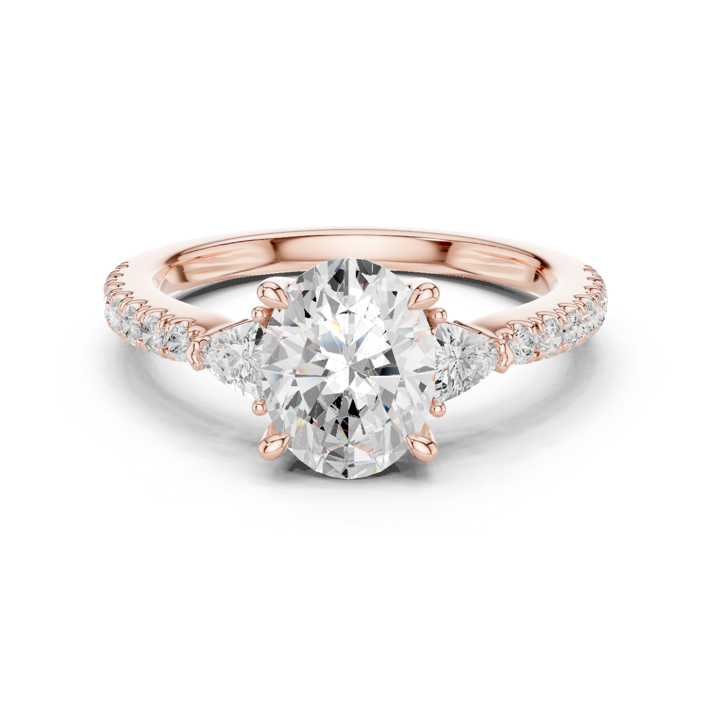 1.96ctw Oval Shaped Diamond Three-Stone Engagement Ring in Yellow Gold