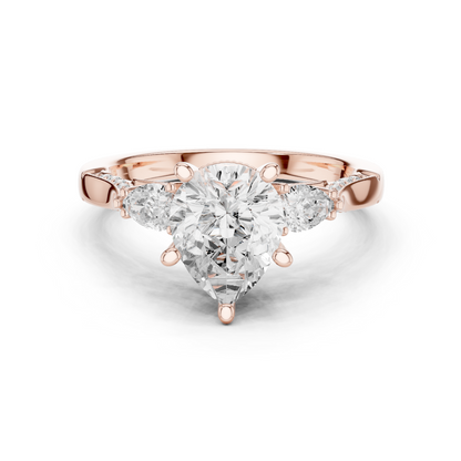 2.53ctw Pear-Cut Three-Stone Diamond Ring | Yellow Gold Pavé Band