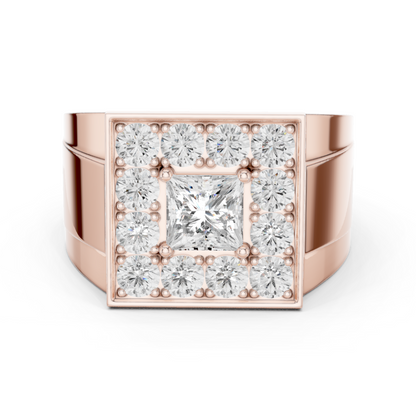 Yellow Gold Princess Cut Diamond Ring - 2.32CTW Square Halo Statement Band