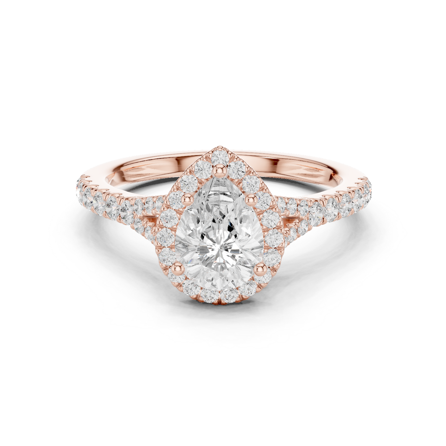 1.38ctw Pear-Cut Diamond Halo Split Shank Pavé Bridal Ring | Yellow Gold