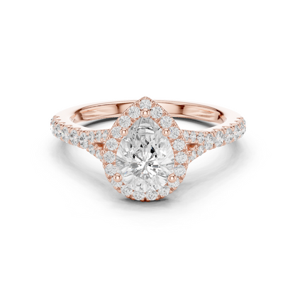 1.38ctw Pear-Cut Diamond Halo Split Shank Pavé Bridal Ring | Yellow Gold