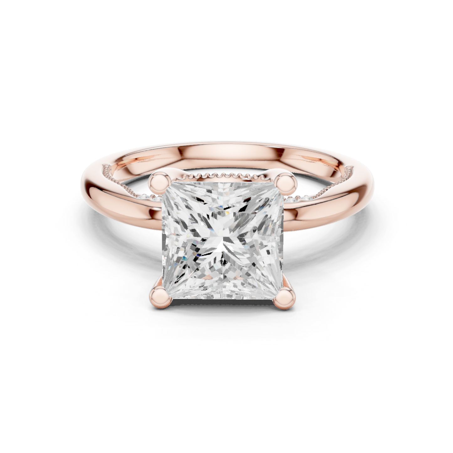 2.63ctw Princess-Cut Diamond Solitaire Hidden Halo Engagement Ring | Solid Gold