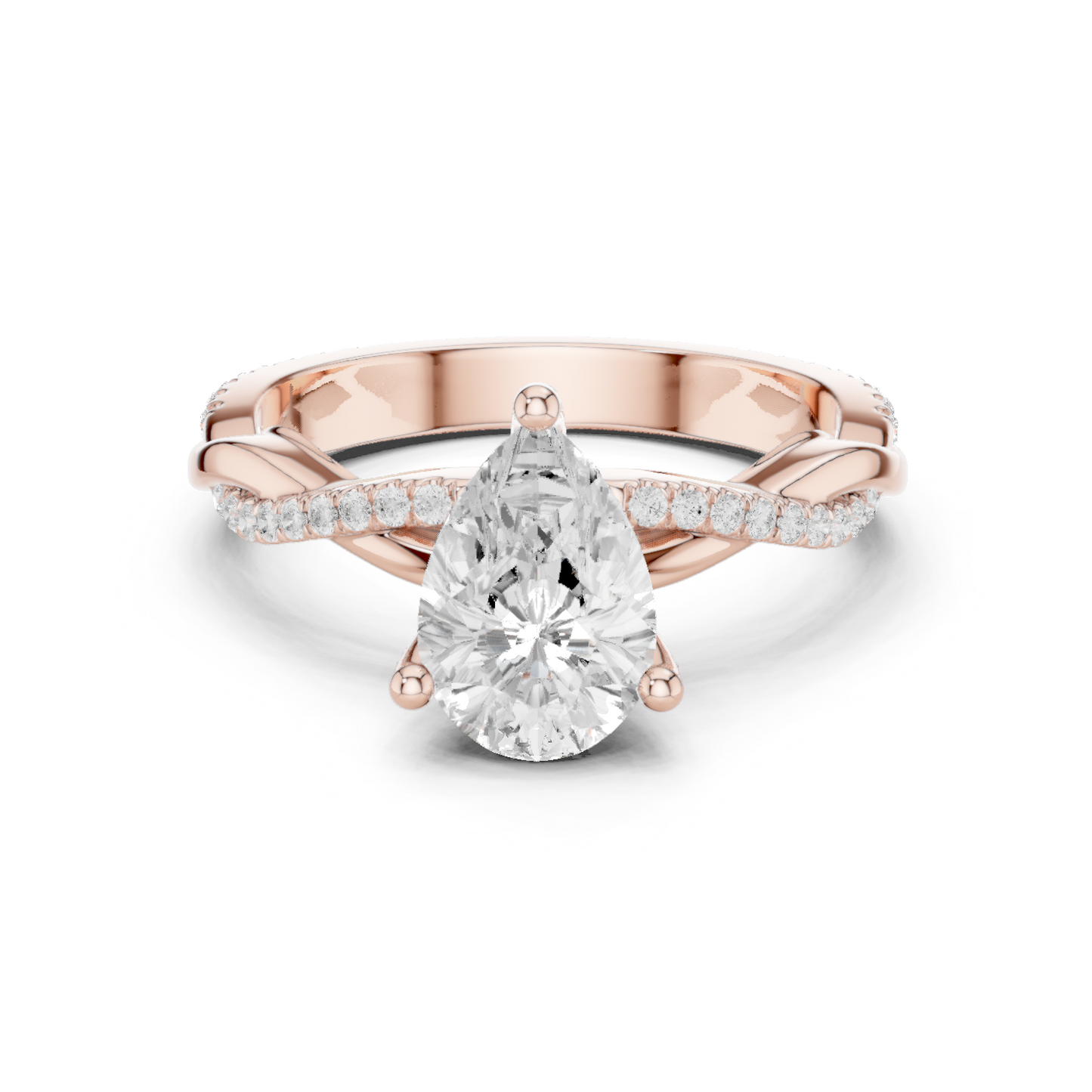 2.30ctw Pear-Cut Pavé Diamond Twisted Infinity Ring | Yellow Gold Solitaire