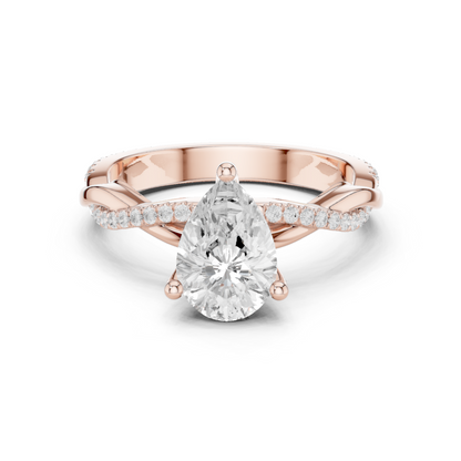 2.30ctw Pear-Cut Pavé Diamond Twisted Infinity Ring | Yellow Gold Solitaire