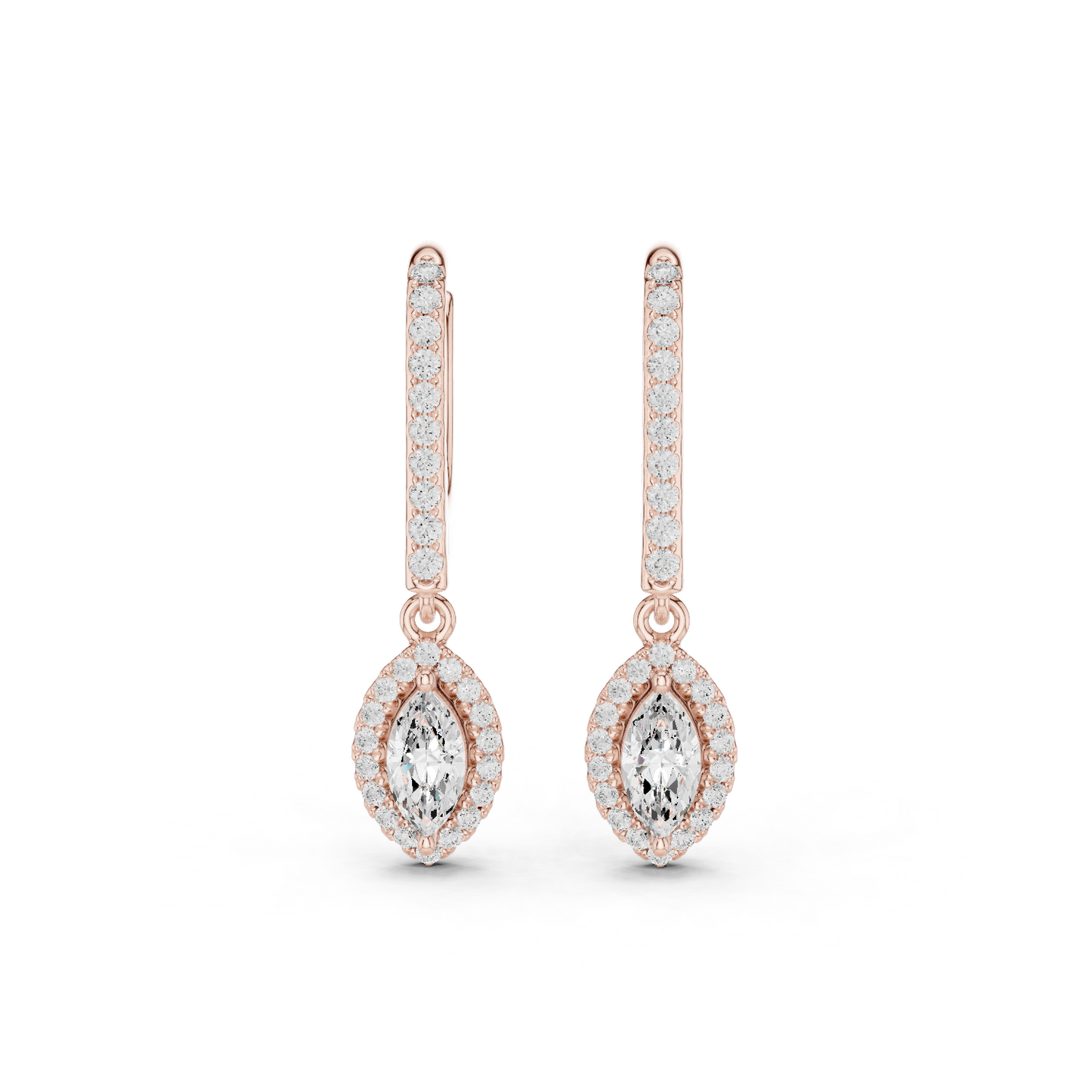 0.85ctw Marquise Cut Diamond Halo Drop Huggie Earrings - Yellow Gold
