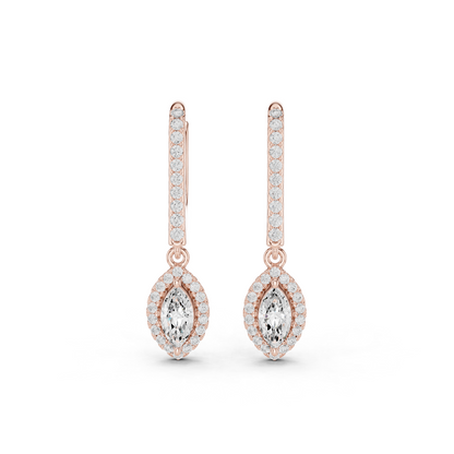 0.85ctw Marquise Cut Diamond Halo Drop Huggie Earrings - Yellow Gold