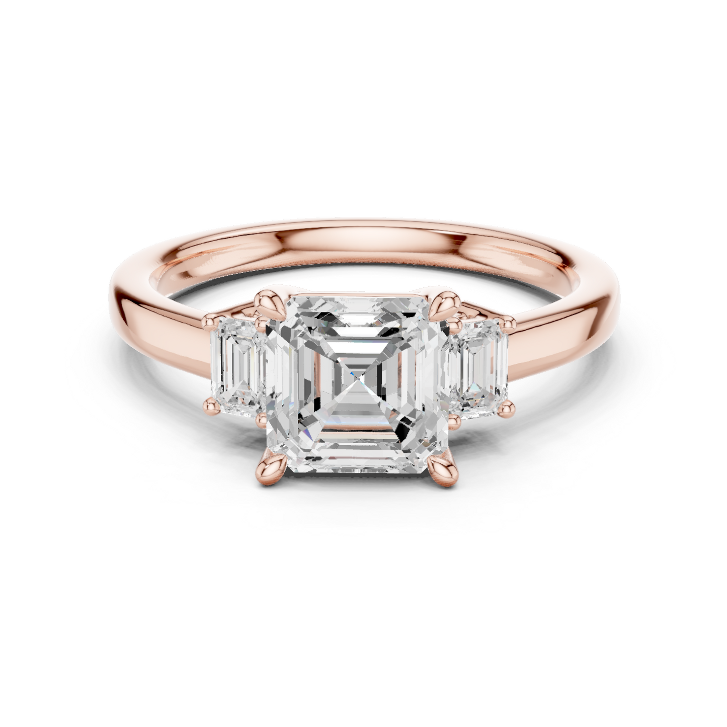 1.70ctw Asscher & Emerald Shaped Diamond Three-Stone Engagement Ring in Yellow Gold