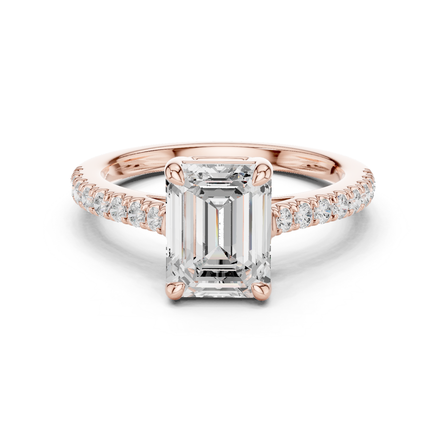 2.30ctw Emerald Cut Diamond Pavé Ring | Yellow Gold Solitaire
