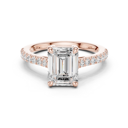2.30ctw Emerald Cut Diamond Pavé Ring | Yellow Gold Solitaire